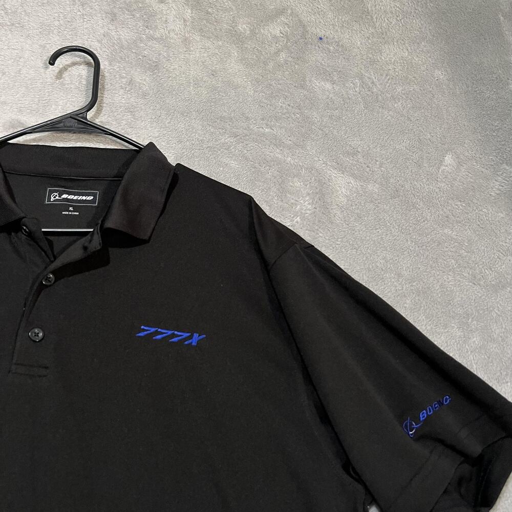 Boeing Polo Shirt Mens XL Black 777X GE9X Embroidered Performance Golf Tech - Picture 3 of 7